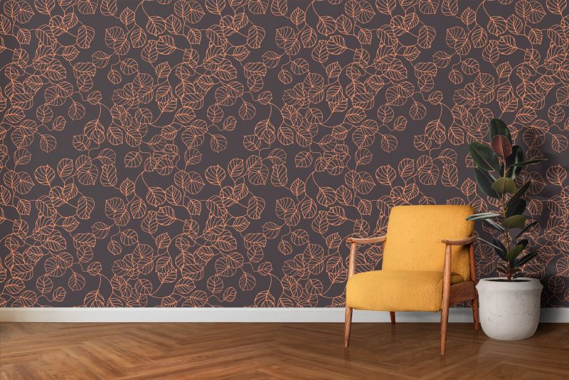 Lucia Leaf Dark Mauve Wallpaper