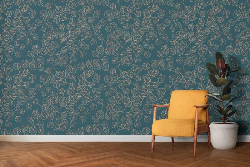 Lucia Leaf Steel Blue Wallpaper