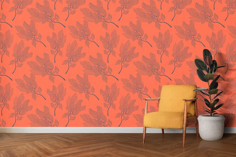 African Branch Outline Blue Wallpaper