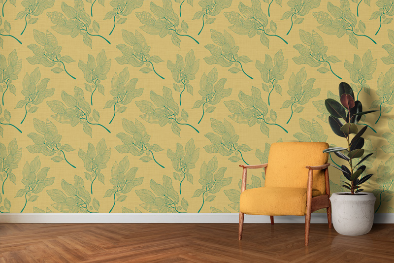 African Branch Outline Gold Wallpaper