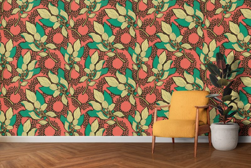 African Branch Red Wallpaper