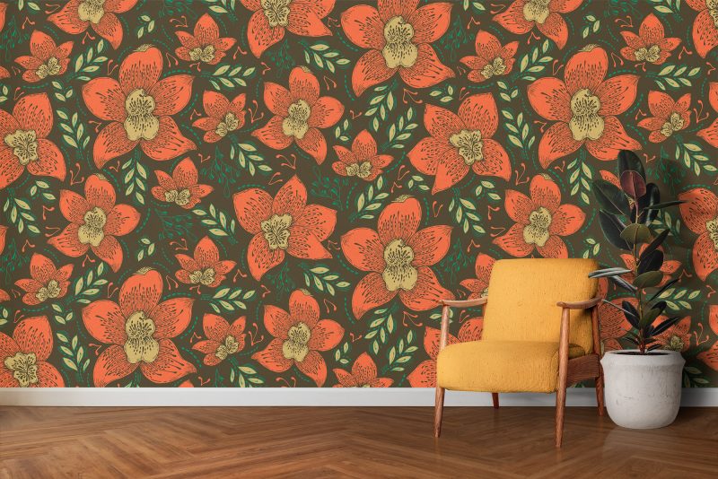 Bloom Brown Wallpaper