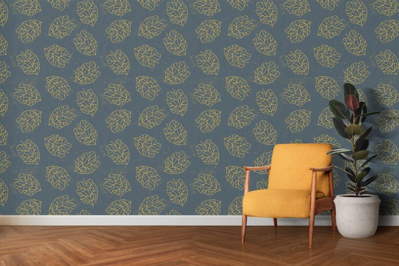 Fallen Leaves Outline Blue Wallpaper