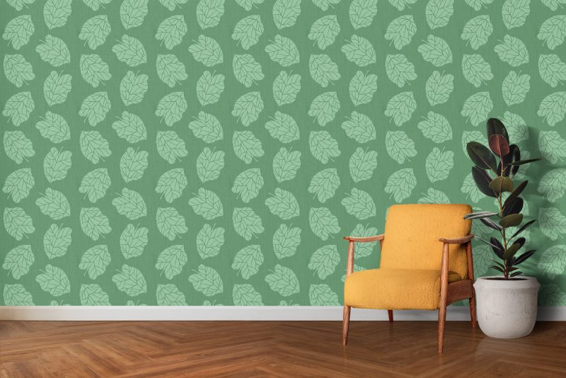 Fallen Leaves Solid Green Wallpaper
