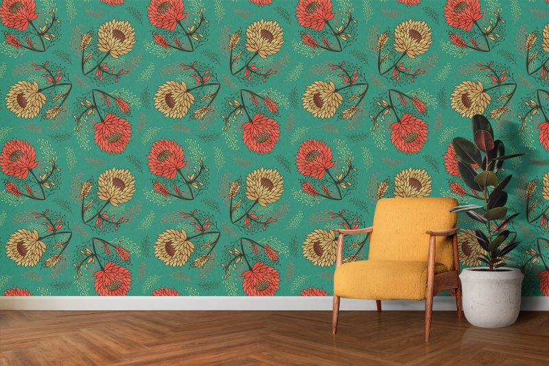 Protea Bloom Teal Wallpaper